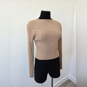 Sand Tan Ribknit Boat Neck Knit Top Casual Clean Girl Academia Preppy Old Money